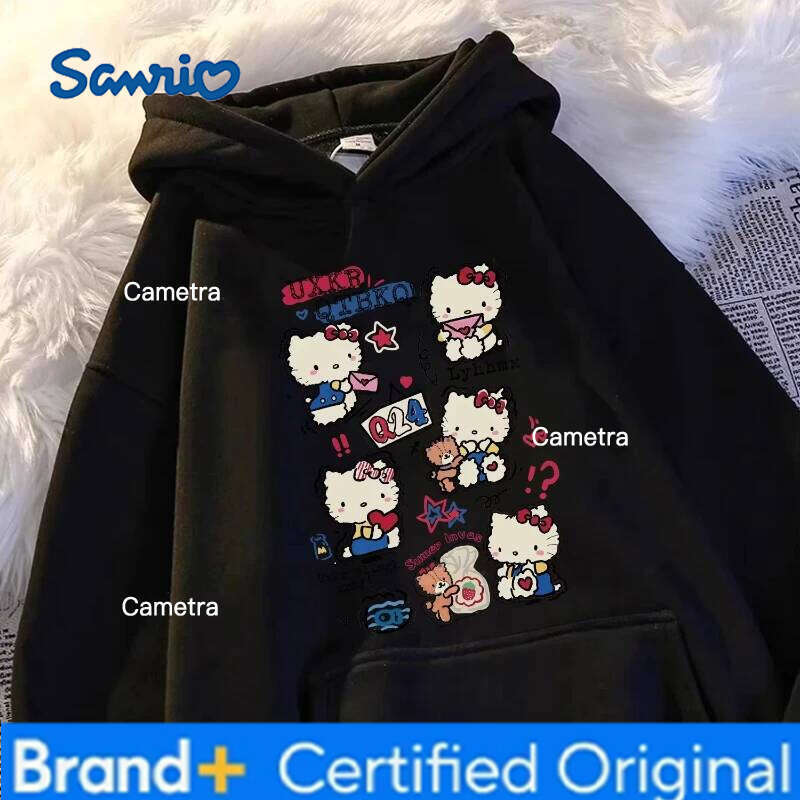 Sanrio Miniso Hello Kitty Men's College Loose Sweater Cute Cartoon Cat Women's Hooded Hoodie Fashionable Couple Trendy Top H260112