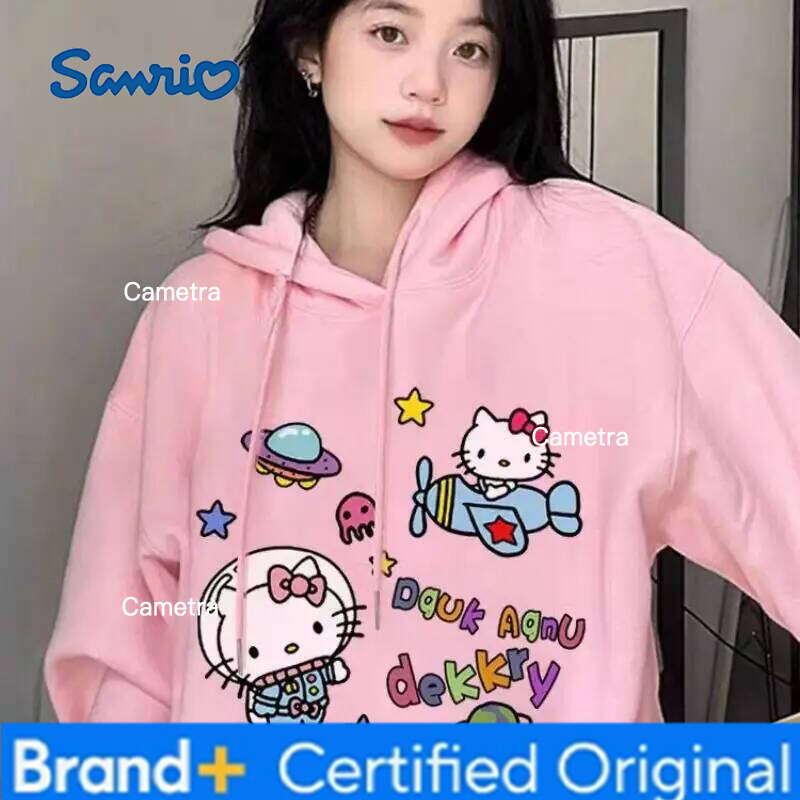 Sanrio Hello Kitty Girl Hoodie Sweatsuit Kawaii Anime Fashion Casual Hooded sweatshirt Long-Sleeved Autumn Winter Pullover Tops H26011211