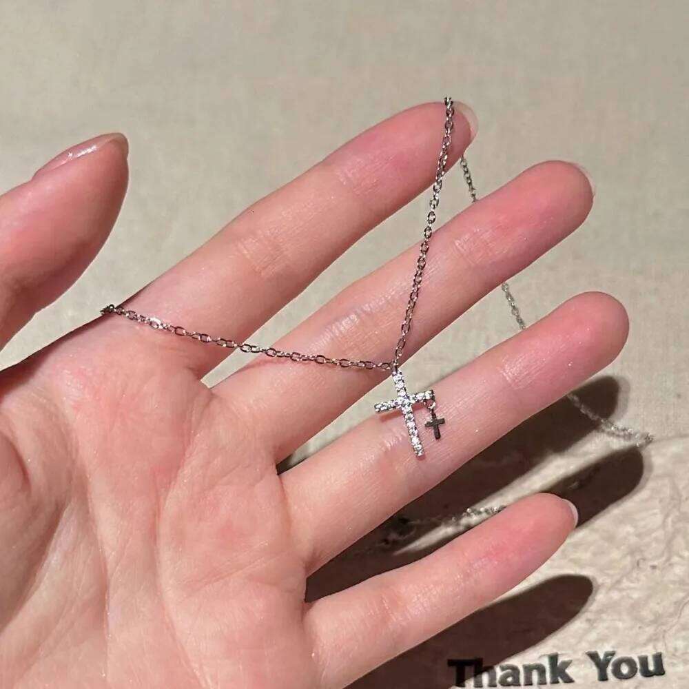 Shiny Crystal Zircon Cross Pendant for Women Girls Punk Silver Color Thin Chain Necklace Party Jewelry Birthday Gift H260112
