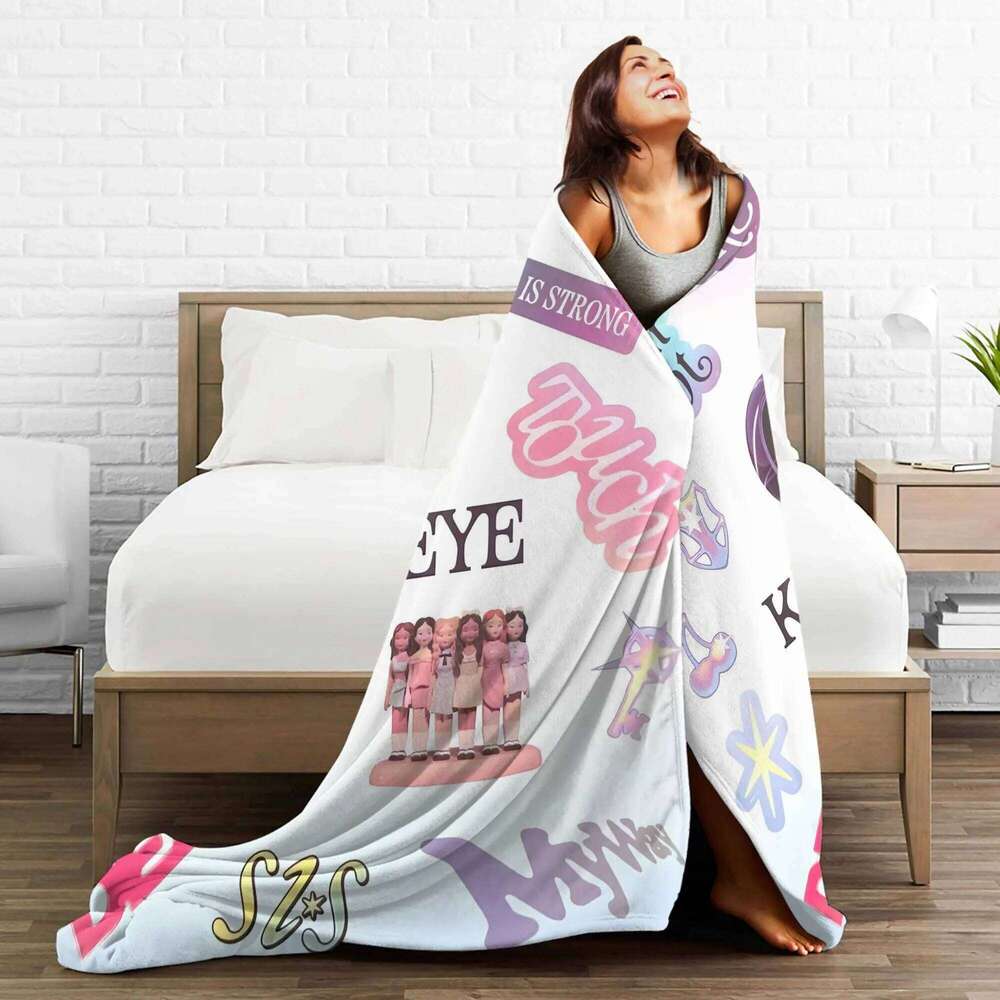 KATSEYE Anime Print Flannel Blanket Soft All-Season Throw with Vibrant Character Design Perfect for Sofa Office & Travel Gift XJ260112