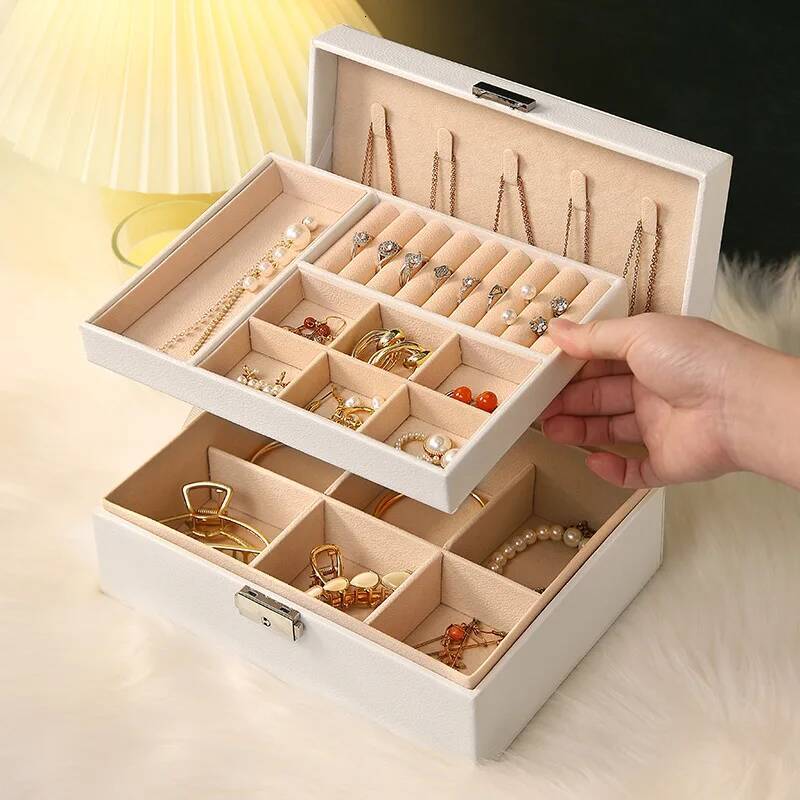 Portable Princess Cosmetics Small Simple Earrings Bracelet Ring Double-layer Jewelry Necklace Storage Box