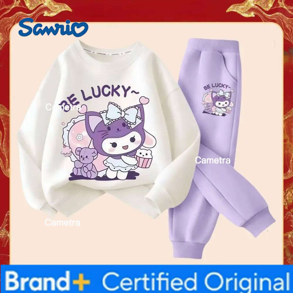 Sanrio 2025 Spring New Kid's Cartoon Kuromi Clothing Sets Children's Hoodies and Long Pants Two Piece Suit for Girl Casual Sweatsuit H260112