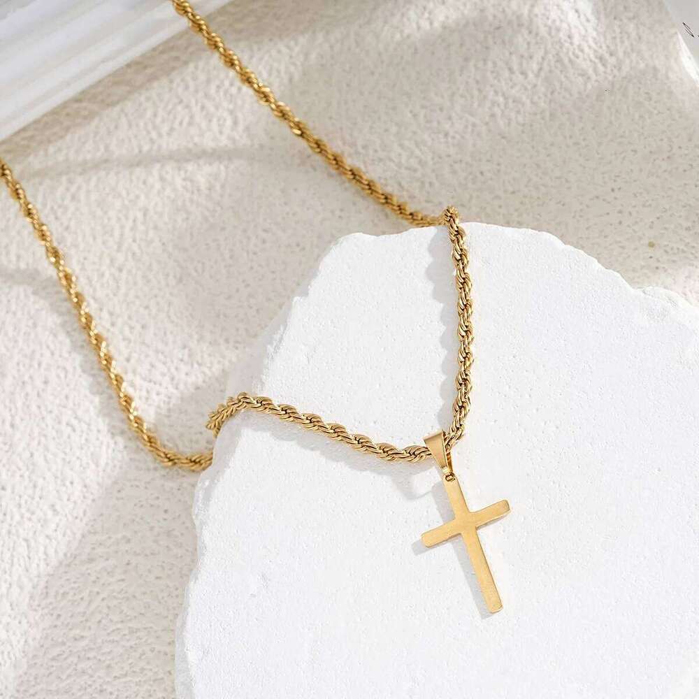New Stainless Steel Cross Pendant Necklace for Men Women Minimalist Gold Color Jewelry Male Female Necklaces H260112
