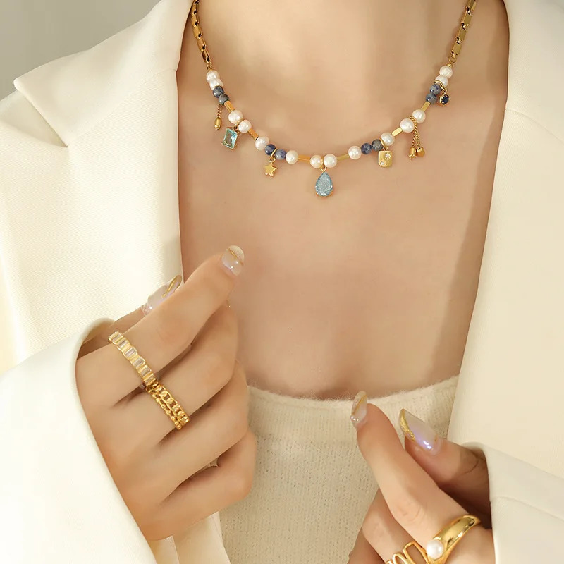 Natural Freshwater Pearl Necklace Stainless Steel Natural Stone Beads Heart Chain Jewelry Accessories Girl Gift 260107
