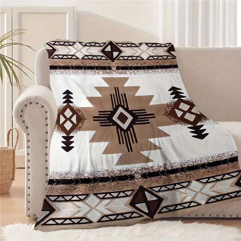 VIKAMA Southwest Geometric Throw Blanket Flannel Machine Washable Lint-Free Wabi-Sabi Style Living Room Bohemian Theme Decor XJ260112