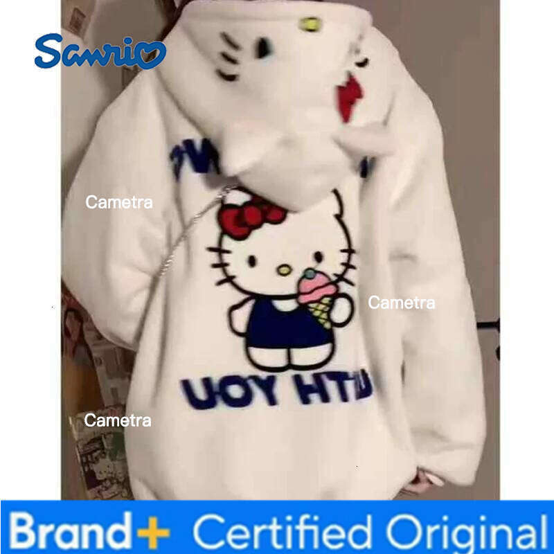 Sanrio Girl Coat Hello Kitty Kawaii Anime Fashion Winter Student Hooded Zipper Keep Warm Thick Children Clothing Christmas Gift H260112