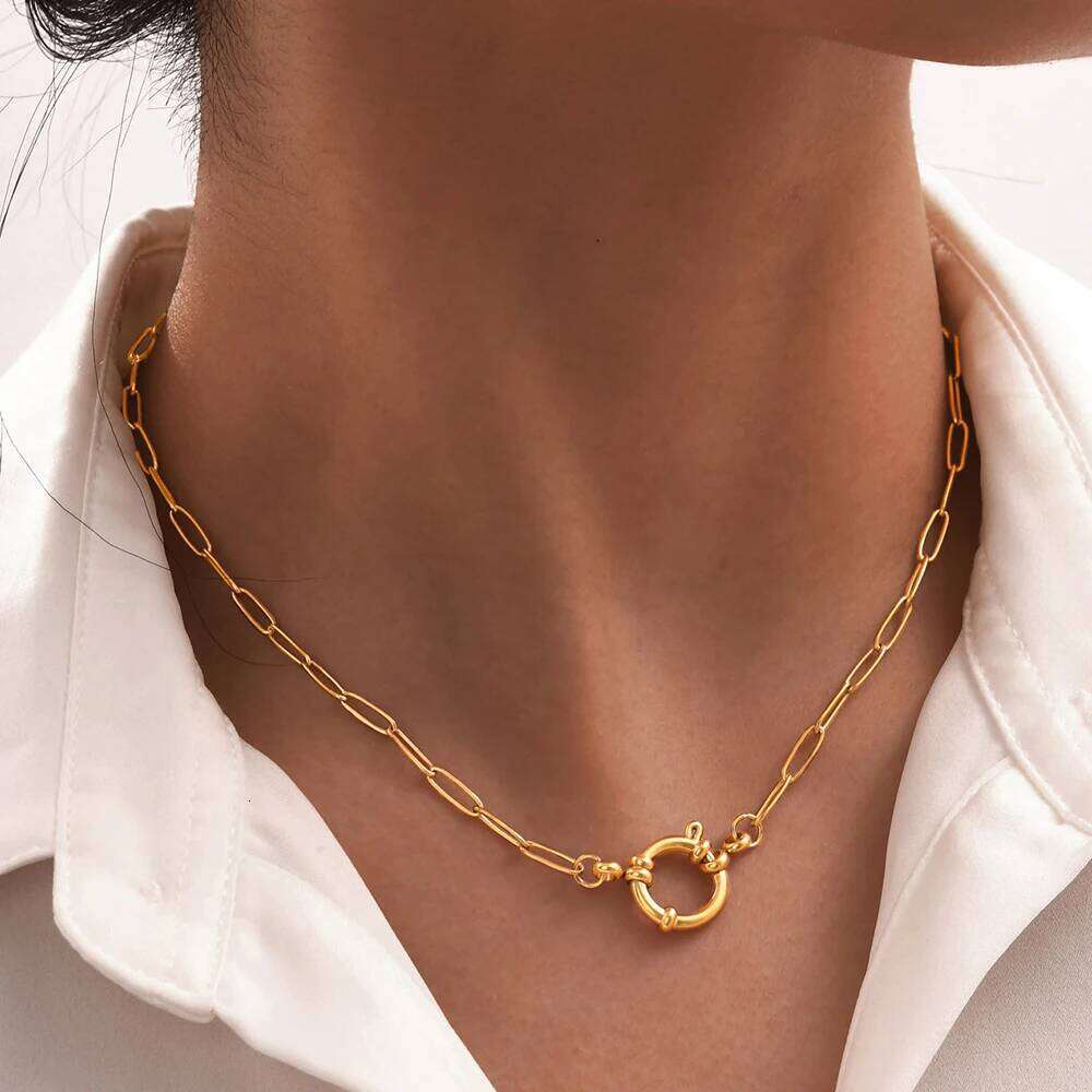 Choker neck Golden Stainless Steel Large Cross Chain Fashionable and Simple Jewelry Necklace 2025 Women's Trend H260112