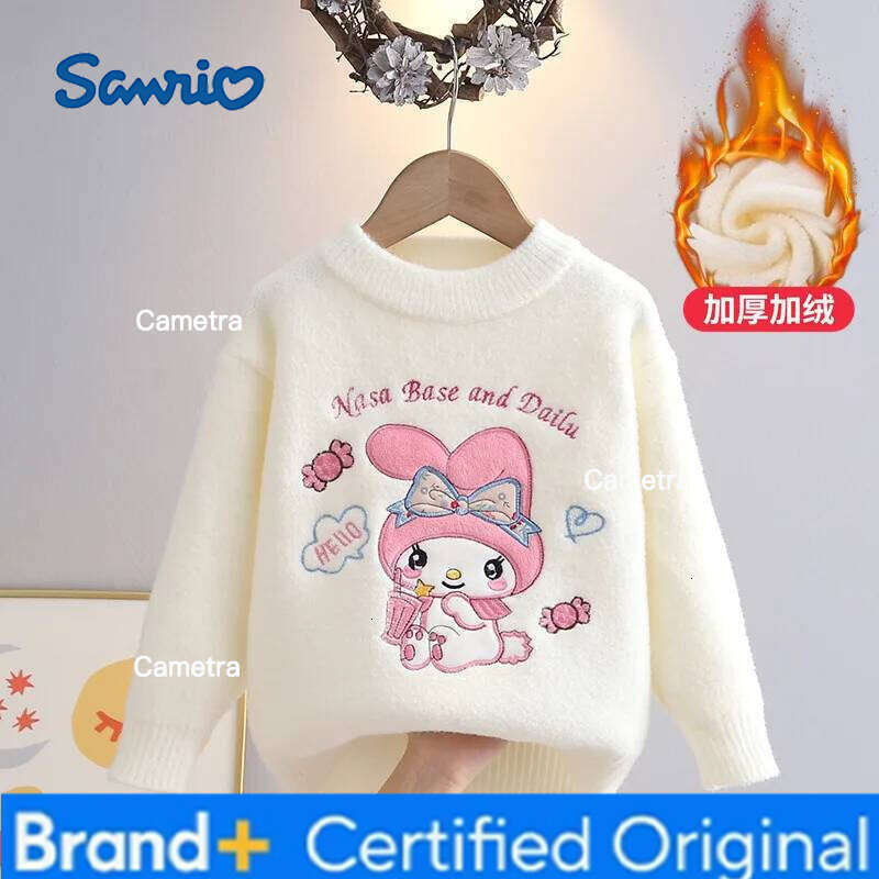 Sanrio Autumn Winter Cute Melody Mink Cashmere for Kids Crew Neck Knit Pullover Girl Plush Warm Thicke Knitwear Fashion Sweater H260112