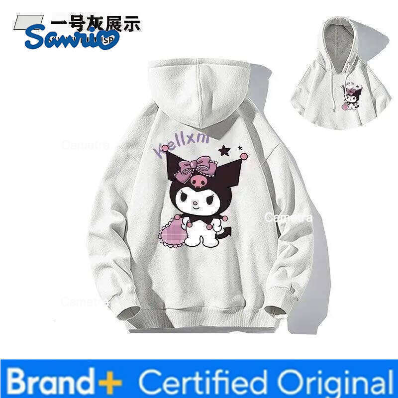 Sanrio Kuromi Hoodie Silver Fox Fleece Cartoon Print Korean Style Loose Fit Women's Casual Autumn Winter Trendy Cool Sweatshirt H260112