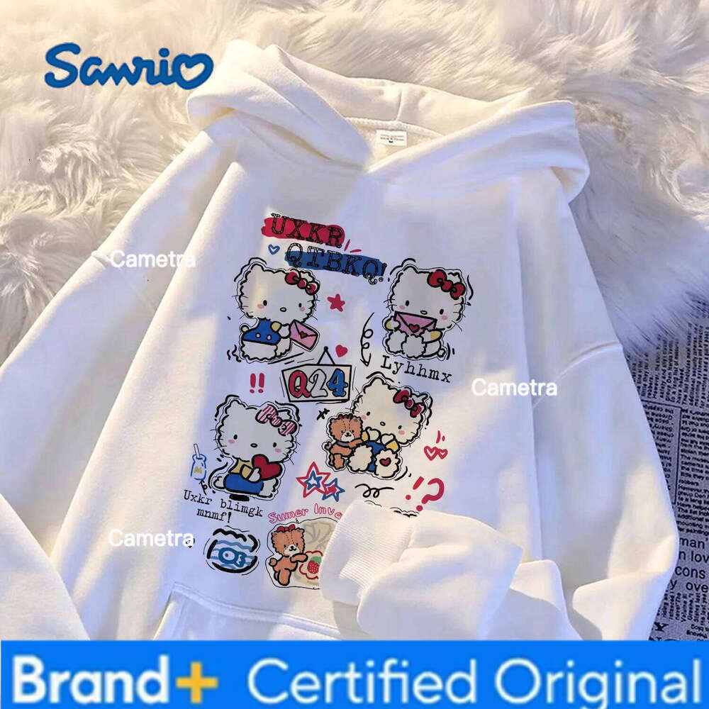 Sanrio Hello Kitty College Loose Sweater Cute Cartoon Cat Women's Hooded Hoodie Fashionable Trendy Girls' Top H260112