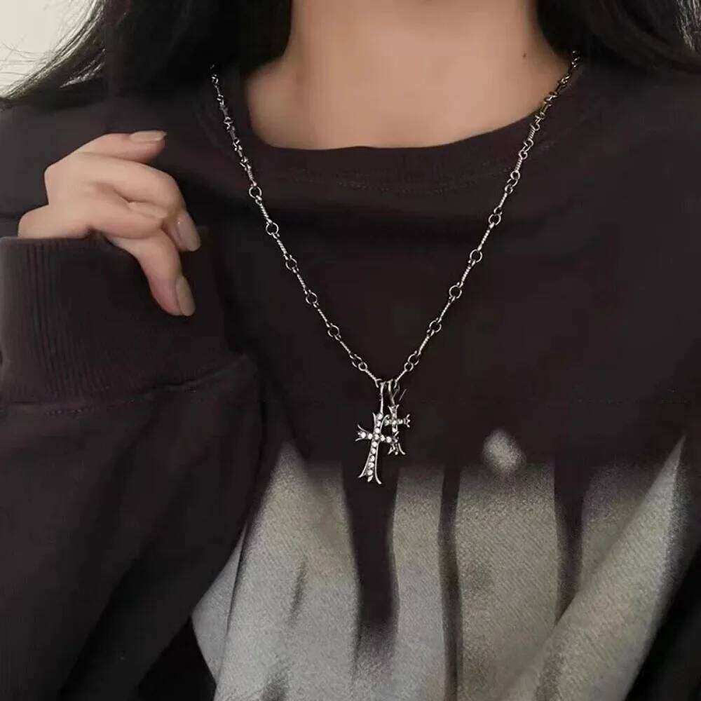 Double Vintage Zircon Cross Pendant White Gold Filled Party Pendants Chain Couples Hip Hop Choker Necklace Jewelry H260112