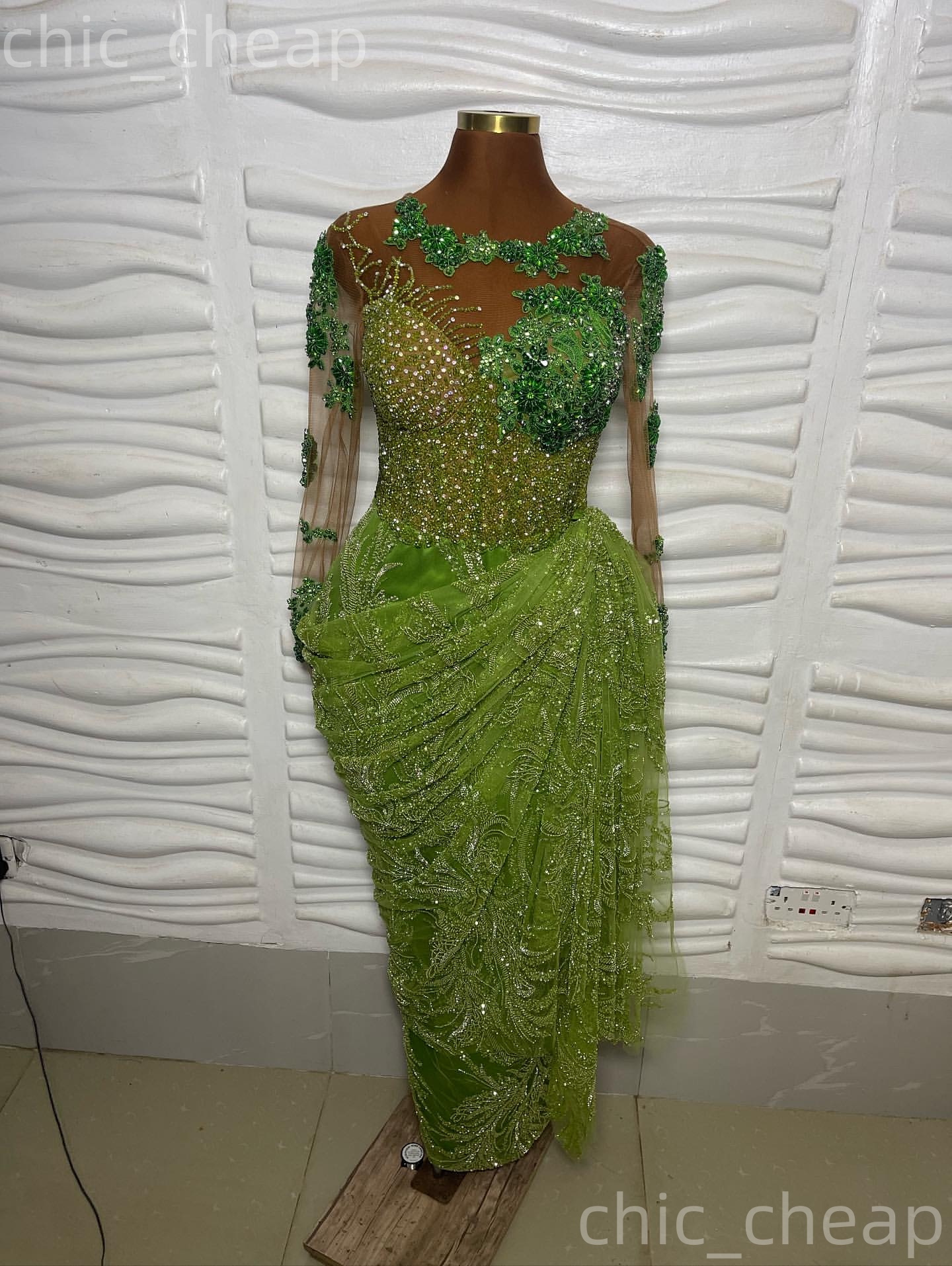 Aso Ebi Olive Green Sheath Prom Dresses 2026 Appliques Beaded Sequined Evening Formal Party Second Birthday Engagement Gowns Dress For Special Occasio