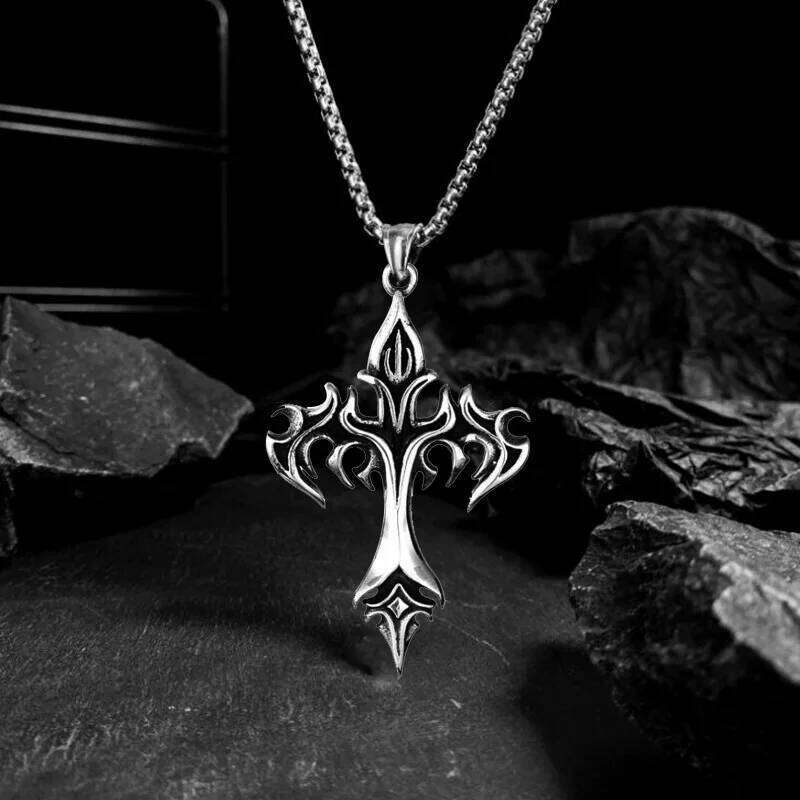 Hip Hop Flame Cross Pendant Necklace Stainless Steel Minimalist Jewelry For Men Retro Fashion Unisex Gift Couple Accessories H260112
