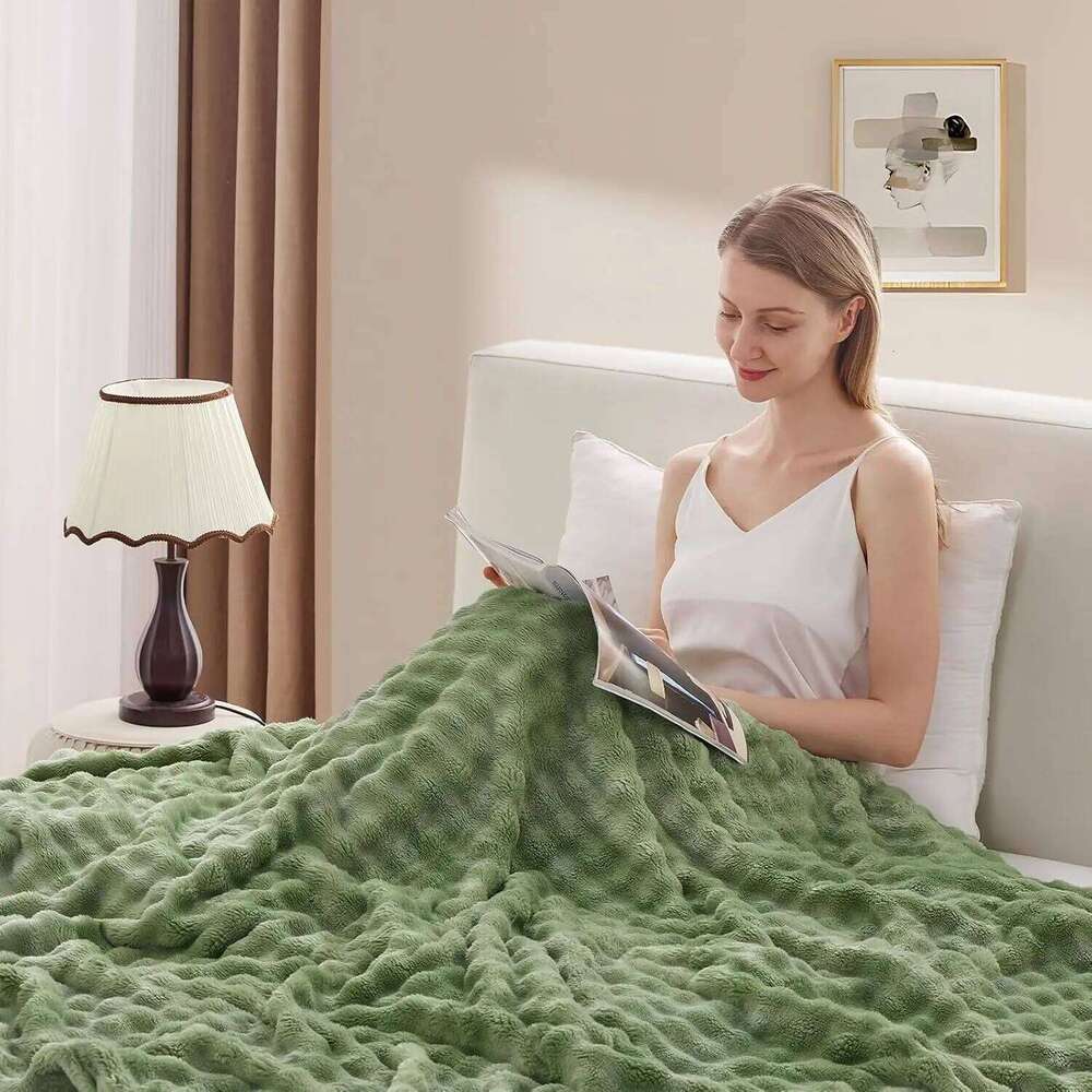 Sage Green Fleece Throw Super Soft Lightweight Fuzzy for Bedroom Home Decor Cozy Fluffy Bubble Blanket Gift XJ260112