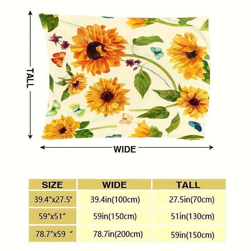Sunflower Butterfly Garden Floral Pattern Fleece Blanket Bright Yellow Green Nature Theme Soft Flannel Throw Couch Cover Home XJ260112