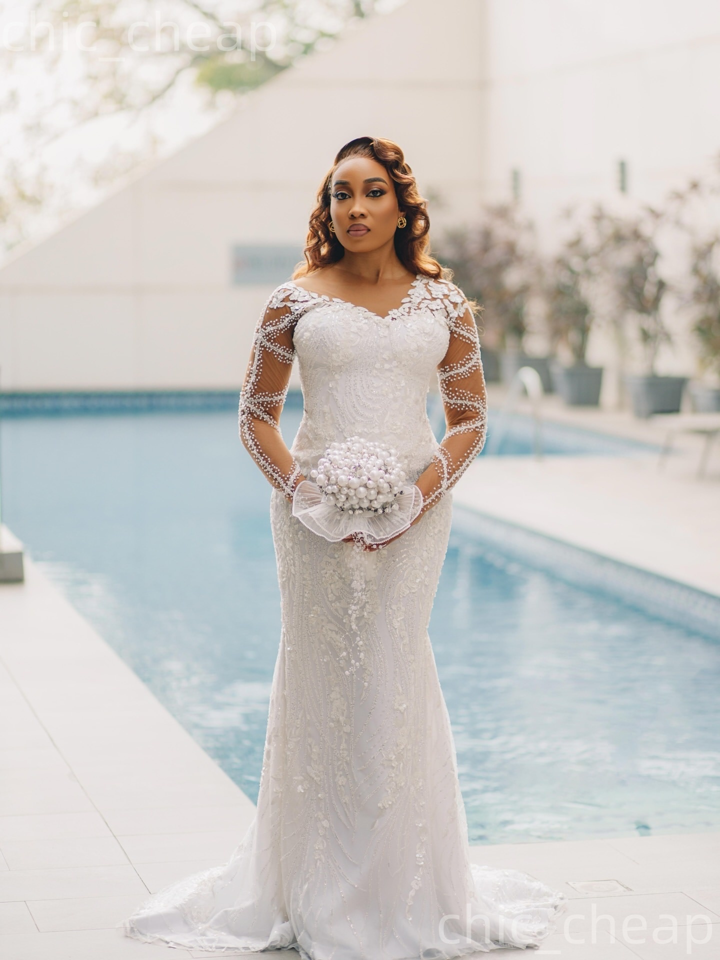 African Aso Ebi 2026 Ivory Mermaid Wedding Dress Sheer Neck Floral Lace Full Sleeves Detachable Train Elegant Bridal Gowns Dresses ZJ2270