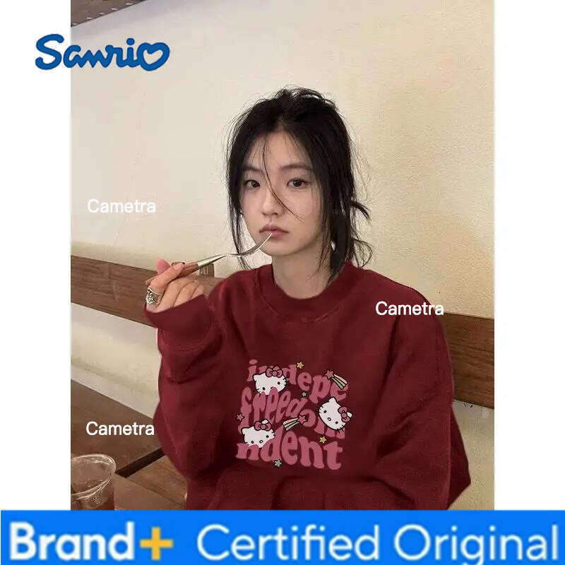 Sanrio Cute Kawaii Korean Version Literature Hello Kittys Round Collar Hoodie Autumn Winter Cultivate Yourself Long Sleeves Fresh Sweet H260112