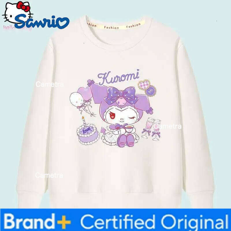 Sanrio New Kawaii Anime Melody Children's Casual Hoodie Kuromi Girls Round Neck Long Sleeved Tops Cartoon Fashion Girls' Clothes H260112