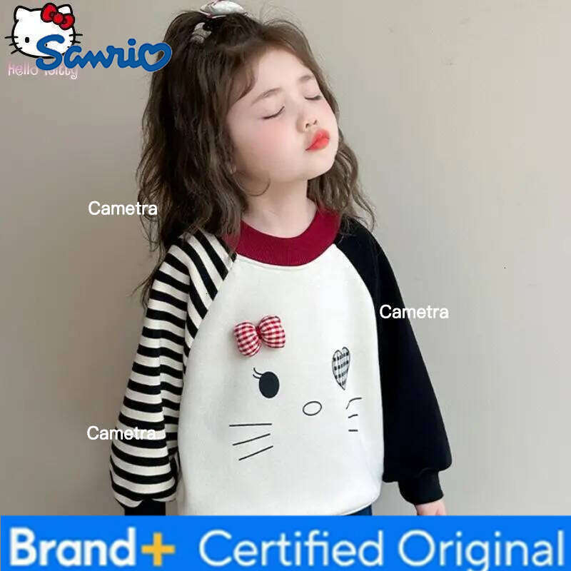 Sanrio Girls Cartoon Cat Thickened Sweatshirt Kawaii Autumn and Winter New Anime Children's Tops Warm Base Fashionable T Shirt H260112