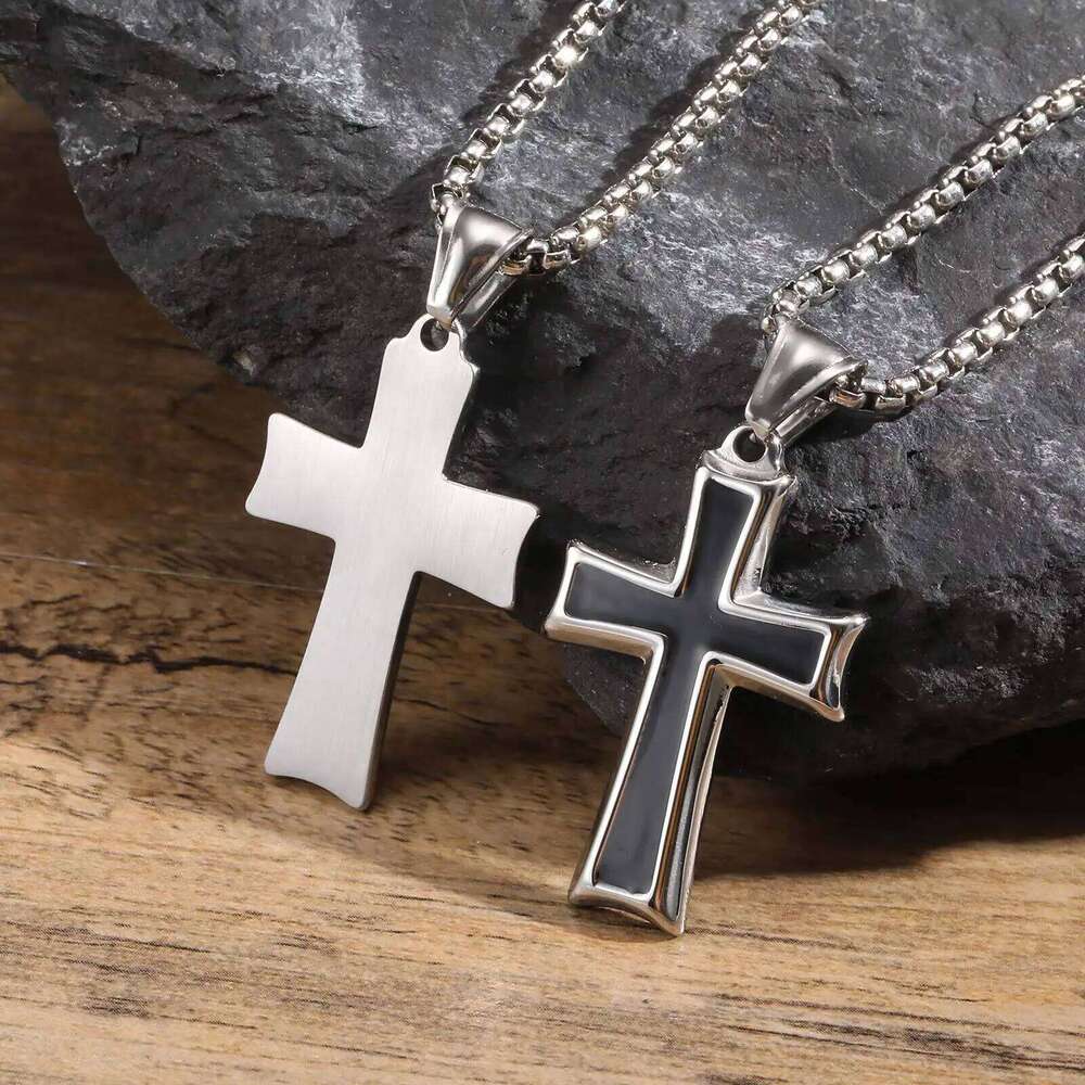 Vnox Trendy Necklaces for Men, Black Enamel Cross Collar, Stainless Steel Christian Pendant Collar Gift H260112