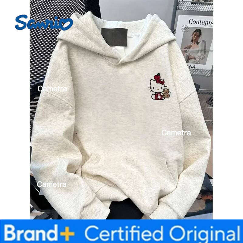 Sanrio Women's Hoodies Autumn Winter Clothing Japanese Anime Cute Hello Kitty Print Hooded Sweatshirt Y2K Oversized Cotton Pullower H260112