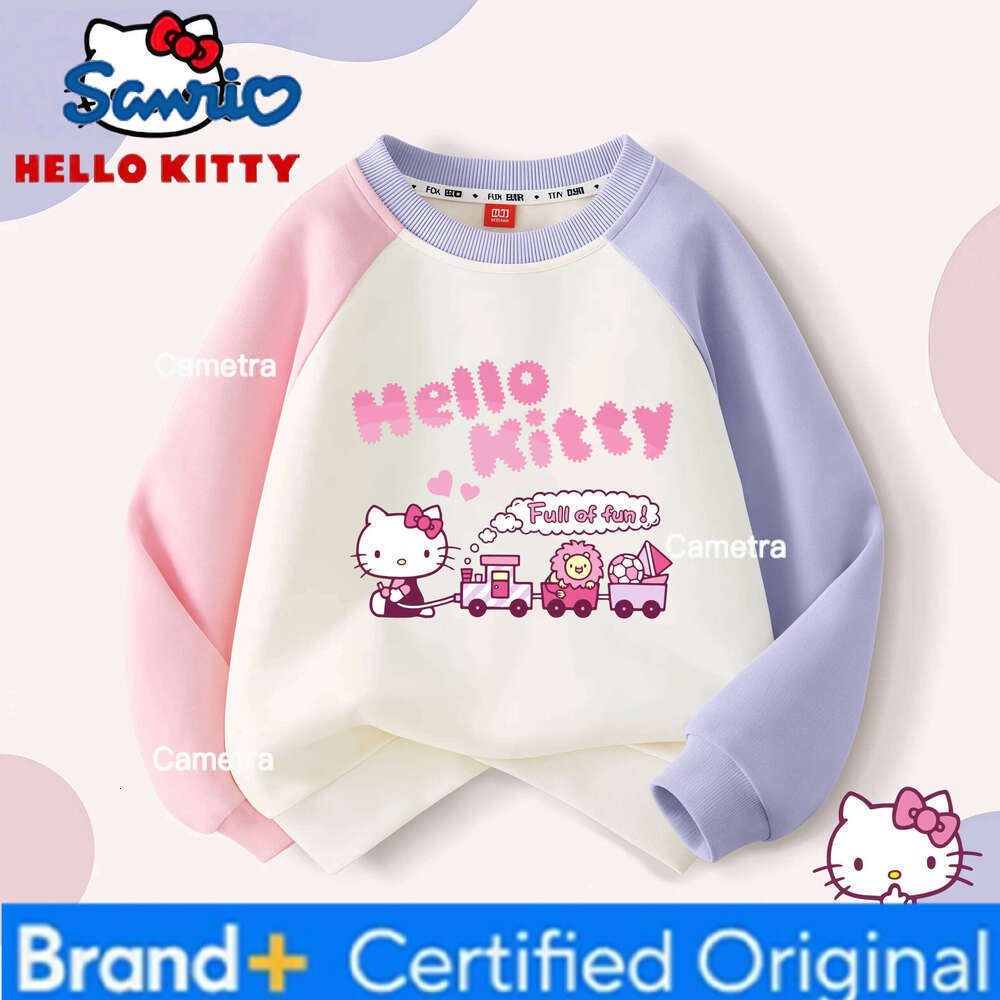Sanrio Hello Kitty Kids Round-neck Hoodies Girls Cute My Melody Pochacco Print Sweatshirt Warm-keeping Plush Liner Pullover H260112