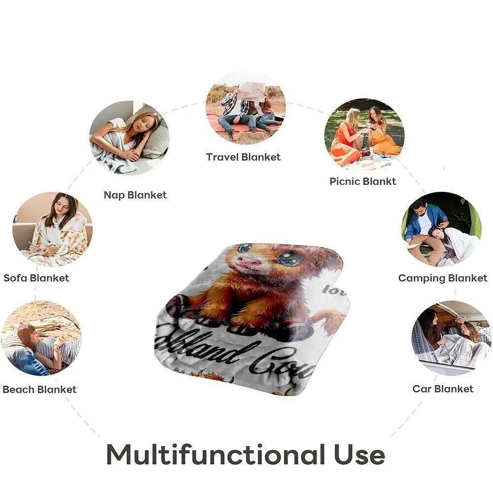 1PC Throw Cute Highland Flannel Blanket Couch Bed Sofa Warm blankets Perfect Festival Gifts for a Girl Boy who Loves Cow XJ260112