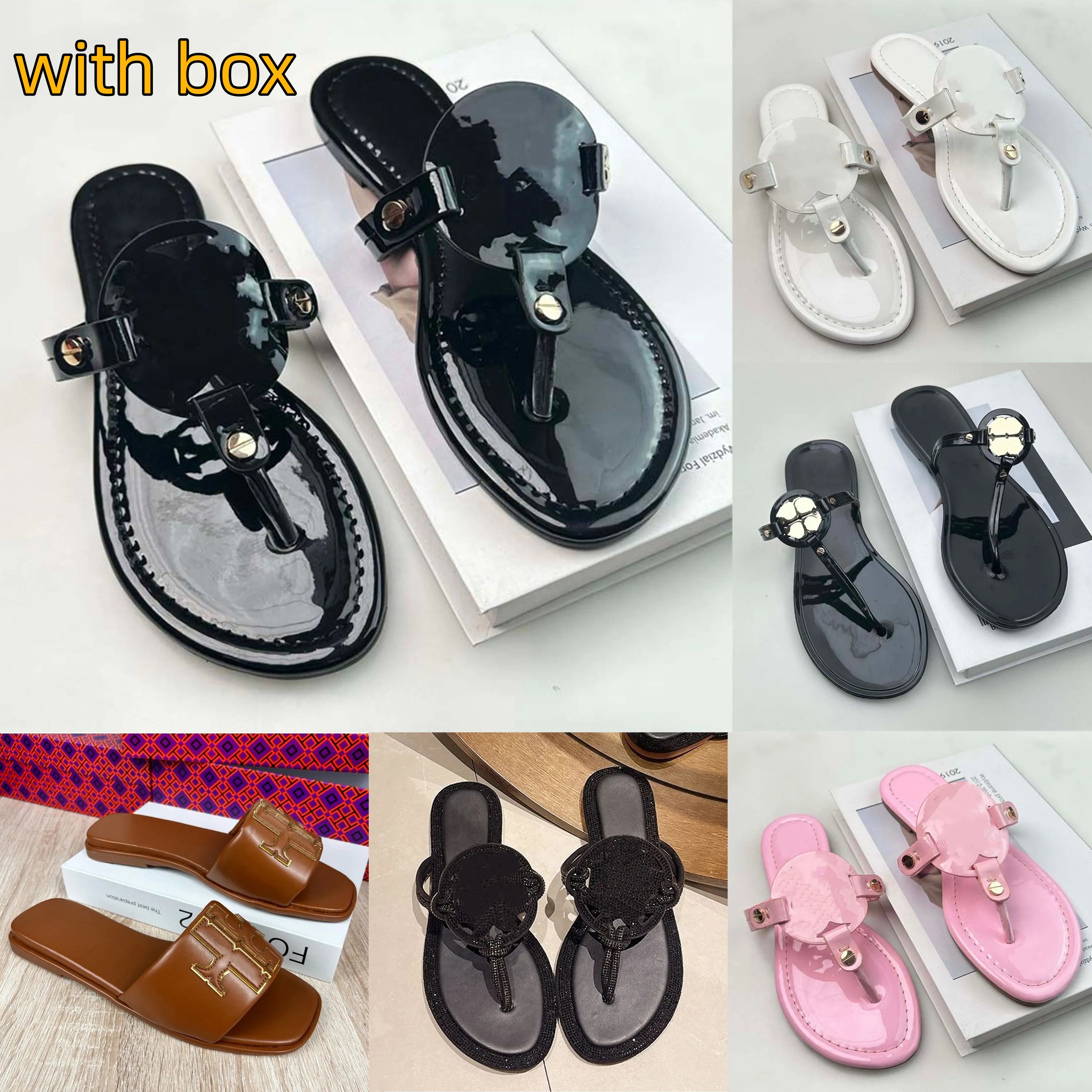 torysburchly slides with box flip flops designer sandals womens sandals designer slides fashion Summer Beach Casual sandals Slippers luxury sandals