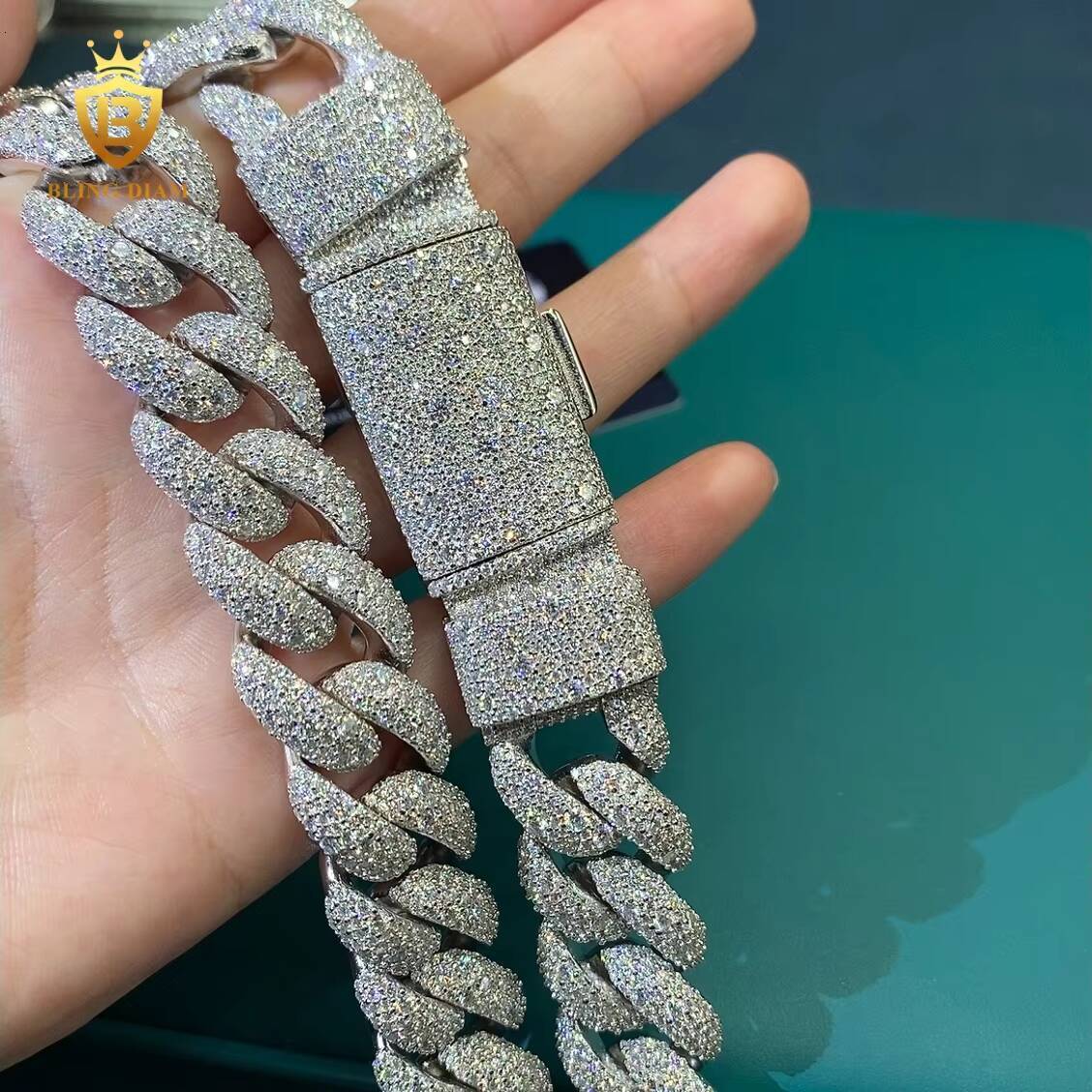 Miami 18mm 925 Sterling Silver Chain Cuban Rapper Chains Iced Moissanite Cuban Link Pass Diamond Test Vvs Moissanite Chain Men
