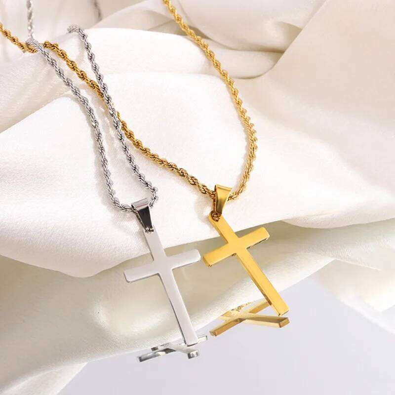 New Stainless Steel Cross Pendant Necklace for Men Women Minimalist Gold Color Jewelry Male Female Necklaces Chokers Gifts 2024 H260112