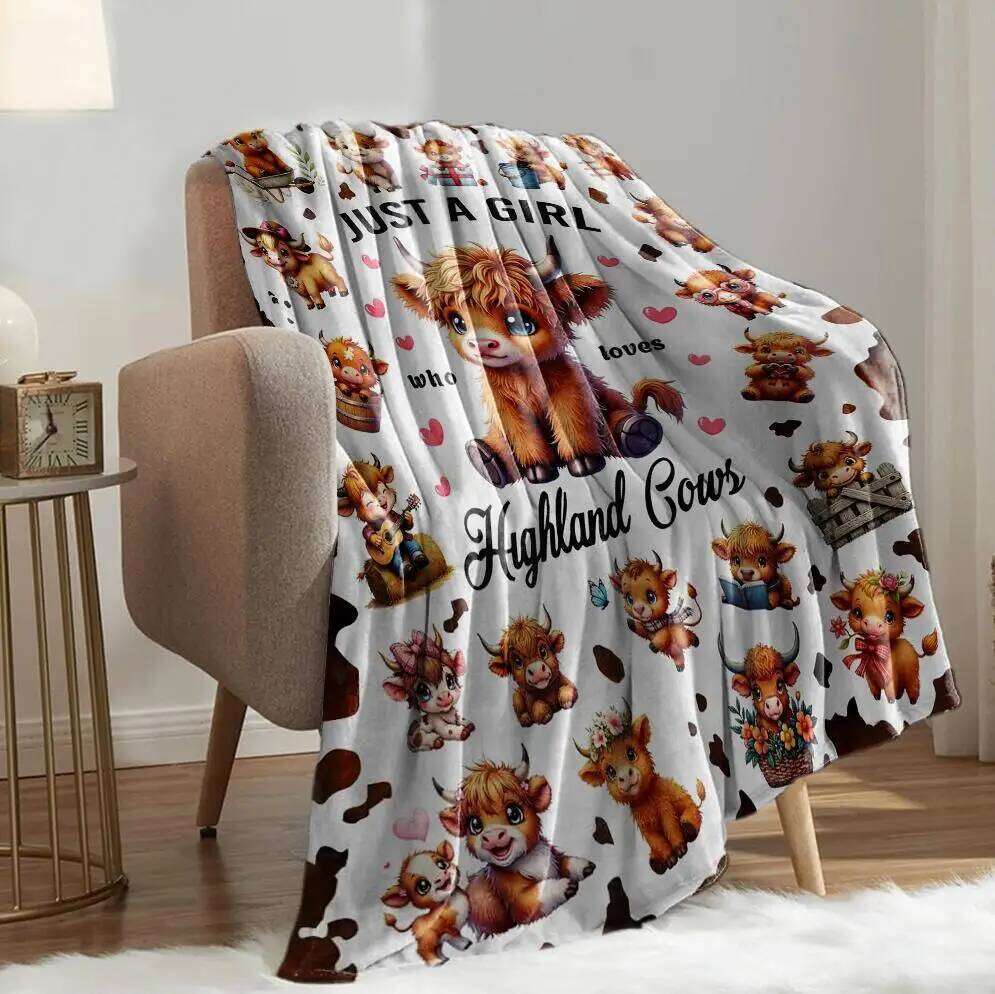 1PC Throw Cute Highland Flannel Blanket Couch Bed Sofa Warm blankets Perfect Festival Gifts for a Girl Boy who Loves Cow XJ260112