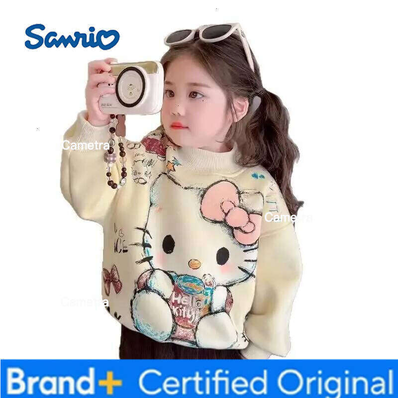 Sanrio Hello Kitty Kid Plush Sweatpants Anime Autumn Winter Round Collar Bottoming Shirt Cartoon Thickened Pullover Girl Gift H260112