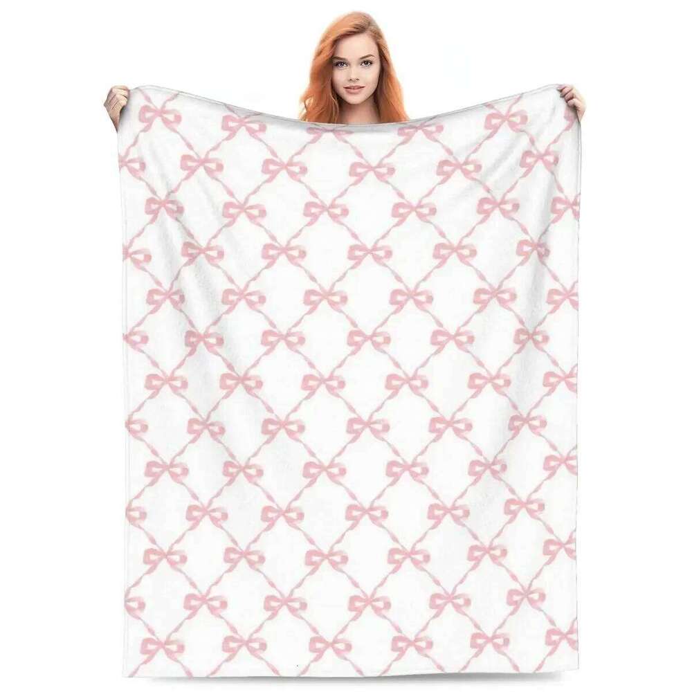 Throw Ballet Pink Ribbon And Bow Micro Fleece Blanket Four Sizes Trendy Comfortable For Camping Gift XJ260112