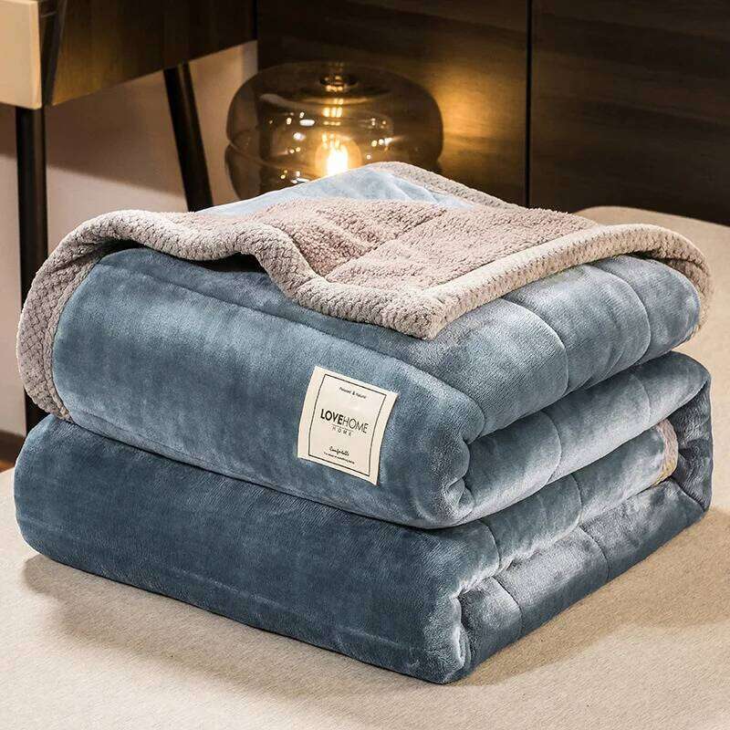 New Warm Milk Lamb Fleece with Cotton Nap Blanket, Autumn and Winter Thick Cover Blanket XJ260112