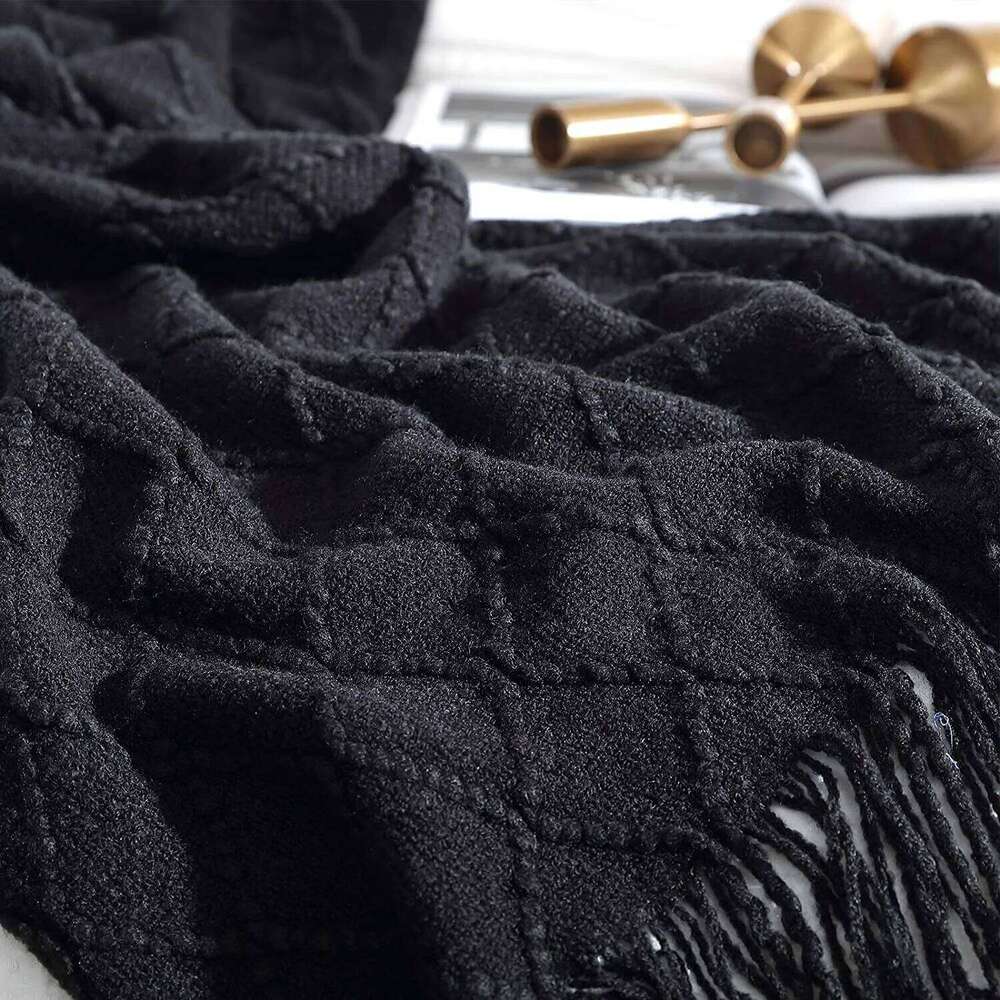 Gift Fall Black for Couch-Soft Boho Bed Blankets,Cozy Knitted Throw Blanket,Oversized Knit Farmhouse Blanket XJ260112