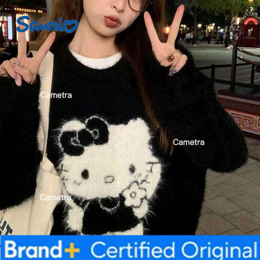 Sanrio Cute Hello Kitty Girls Christmas Sweet Cartoon Women Loose Versatile Autumn Winter Knitting Sweater Tops Festival Gift H260112