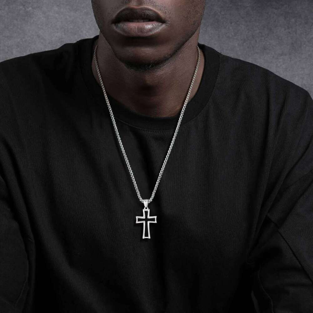 Vnox Trendy Necklaces for Men, Black Enamel Cross Collar, Stainless Steel Christian Pendant Collar Gift H260112