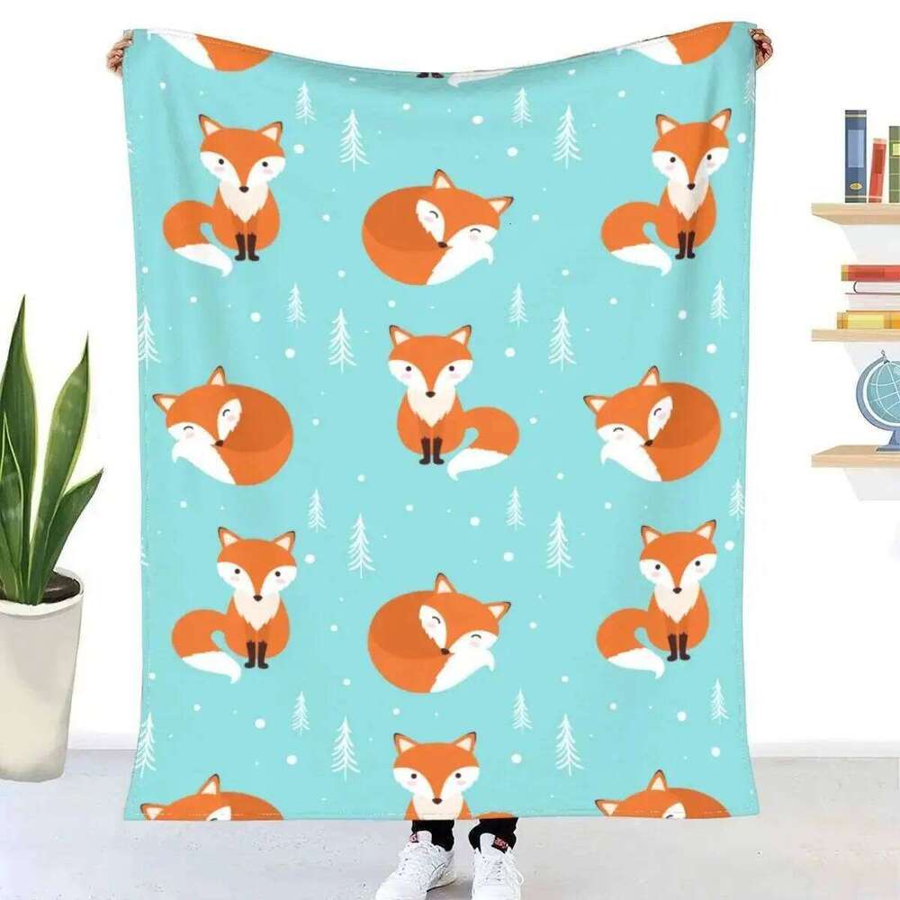 Cute cartoon fox digital-printed polyester Bedroom velvet flannel blanket Fleece soft sofa cover blankets for beds XJ260112