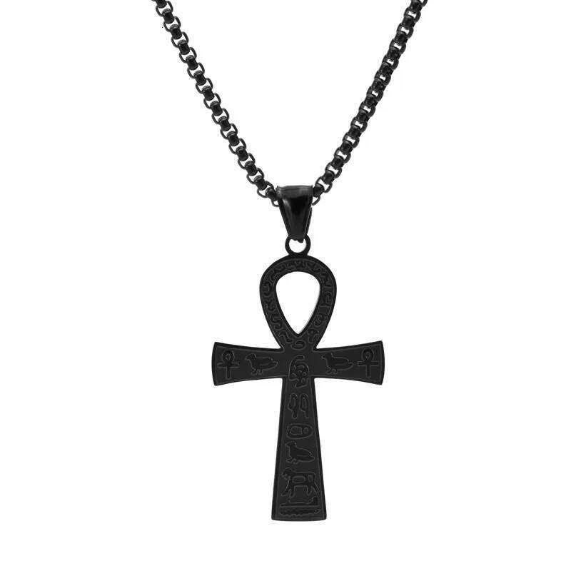 HNSP 316L Stainless Steel Egyptian Anka Cross Pendant Chain Necklace For Men Vintage Jewelry Accessories H260112