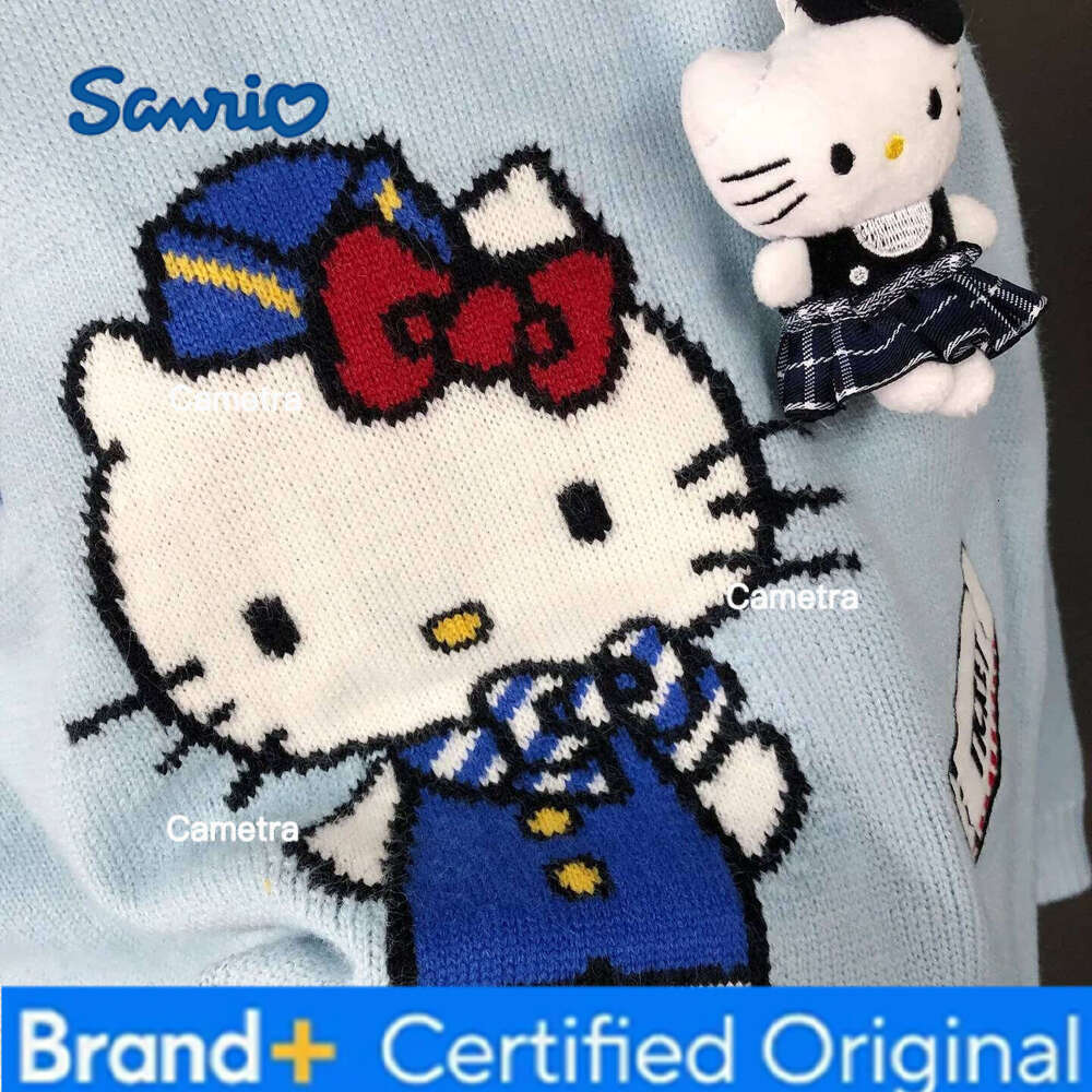 Sanrio New Korean Style Sweet And Stylish Versatile Cartoon Jacquard Knitwear Fashion Loose Casual Blue Hooded Pullover Sweater Women H260112