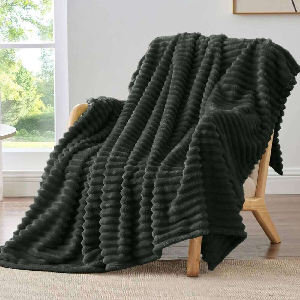 Fleece Throw Couch Soft Warm Fluffy Charcoal Grey Blanket Decorative and Giftable Striped Blankets for Women Men XJ260112