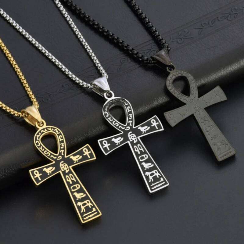 HNSP 316L Stainless Steel Egyptian Anka Cross Pendant Chain Necklace For Men Vintage Jewelry Accessories H260112