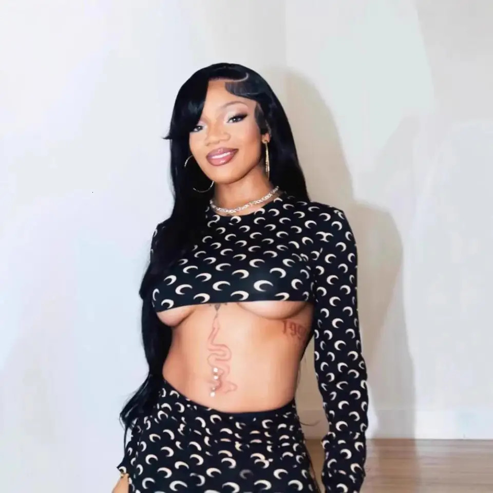 Women Two Piece Set Skirt Fashion Retro Leisure Moon Printed Long Sleeve Crop Top and Mini Streetwear Outfits 251231