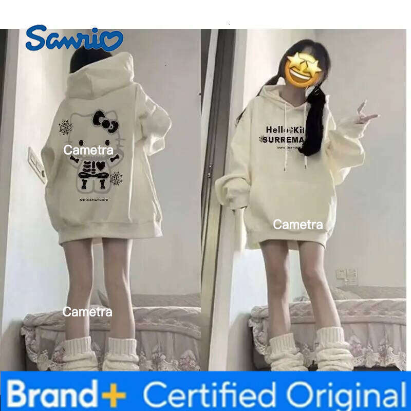 Sanrio Hello Kitty Hooded Sweatshirts Cuteore Cartoon Student Autumn Long Sleeve Running Tops Outerwear Woman Clothing New H260112