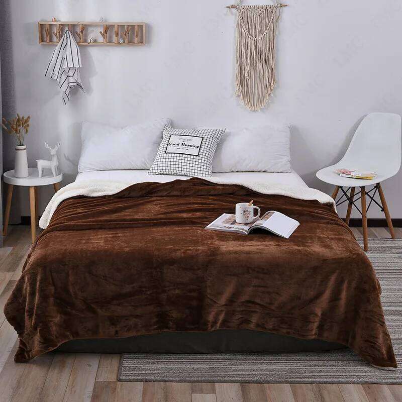 Lamb Wool Flannel Blacket Nordic Light Luxury Style Quilt Double Layer Thickened Blanket for Bed Bedroom Living Room XJ260112