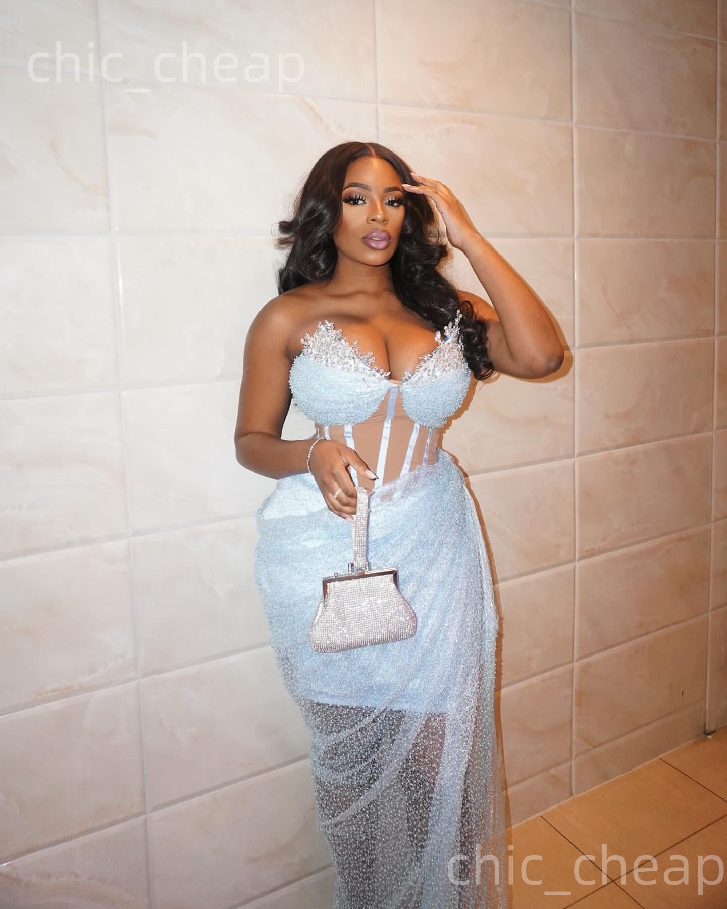 Aso Ebi 2k25 Light Sky Blue Sheath Prom Dresses 2026 Crystals Sequined Evening Formal Party Second Birthday Engagement Gowns Dress For Special Occasio