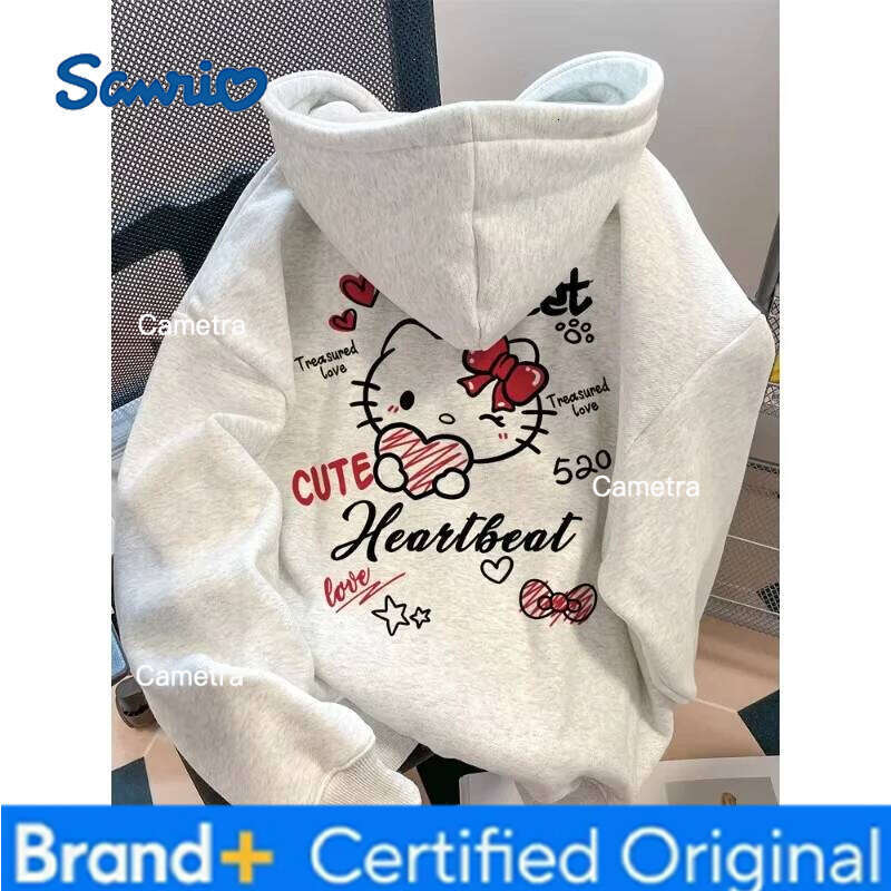 Sanrio Women's Hoodies Autumn Winter Clothing Japanese Anime Cute Hello Kitty Design Print Hooded Sweatshirt Y2K Oversized Cotton Coat H260112