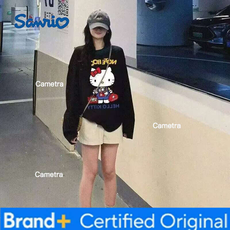 Sanrio Hello Kitty Woman's T-shirt Autumn Cartoon Print Casual Versatile Round Neck Top Winter Fashion Warm Base Shirt H260112