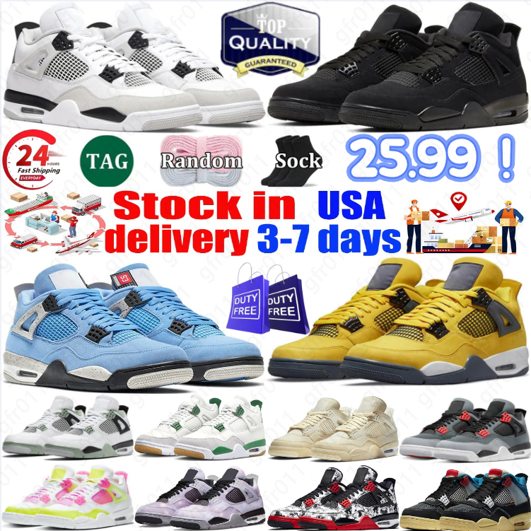 With Box Tag Designer 4s Basketball Running Shoes for Men Women Low Top Sneakers Black Cat Military Sail Thunder White Oreo Bred 36-48 Outdoor Trainer Shoes