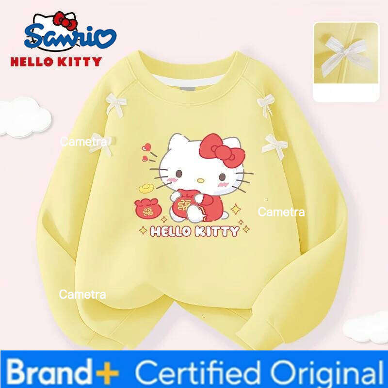 Sanrio Hello Kitty Kids Clothes Round-neck Cotton Comfortable Pullovers Stylish Cute Pattern Bow Decor Sweatshirt Long-sleeved T-shirt H260112